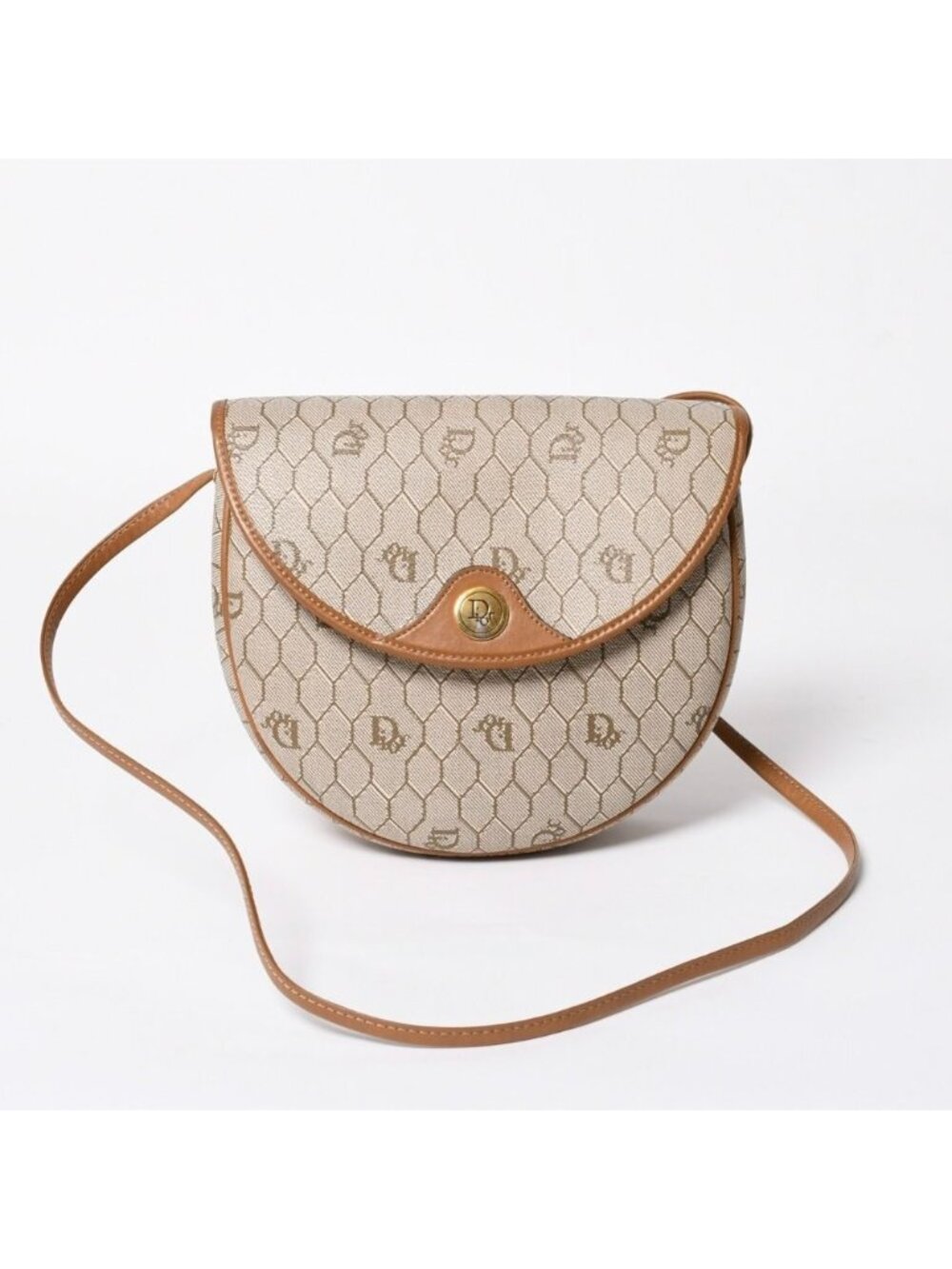 Dior Mini Shoulder Bag Logo Leather Beige Brown Gold